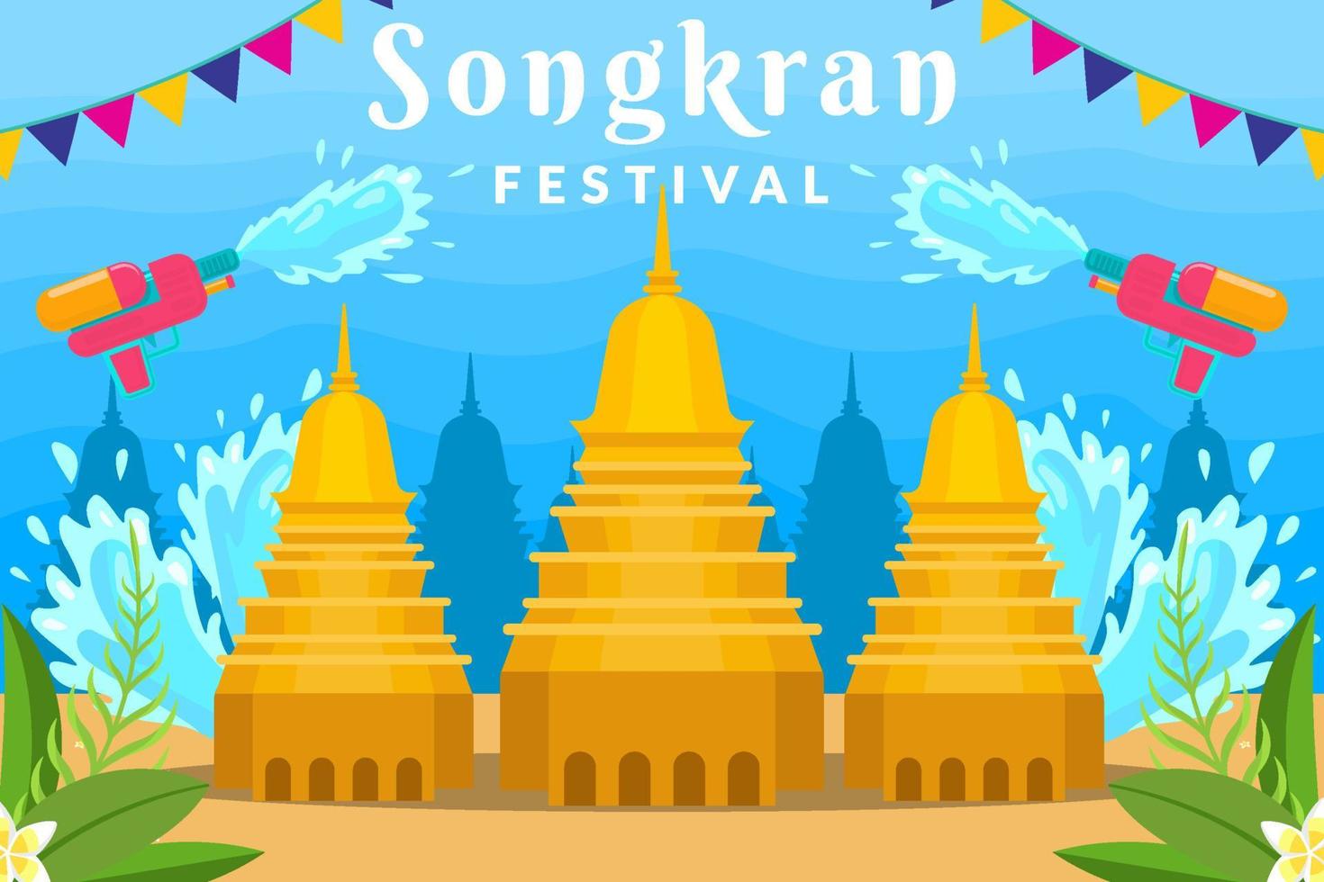 Songkran festival horizontal banner background illustration vector