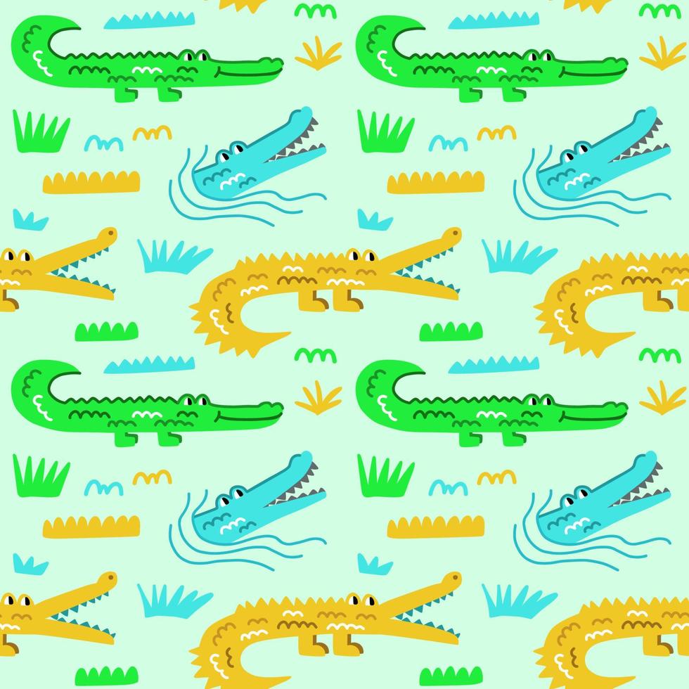 Funny seamless pattern with crocodiles in different poses vector