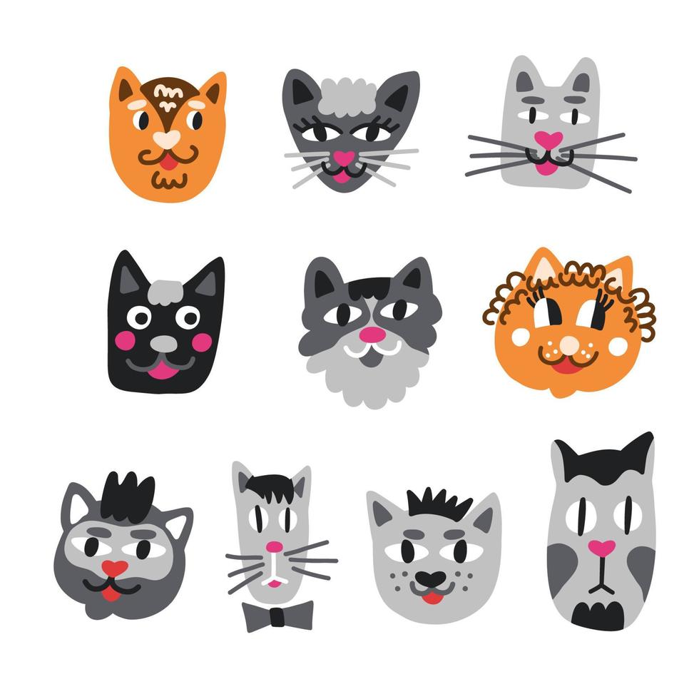 colección de lindas caras de gatos vector