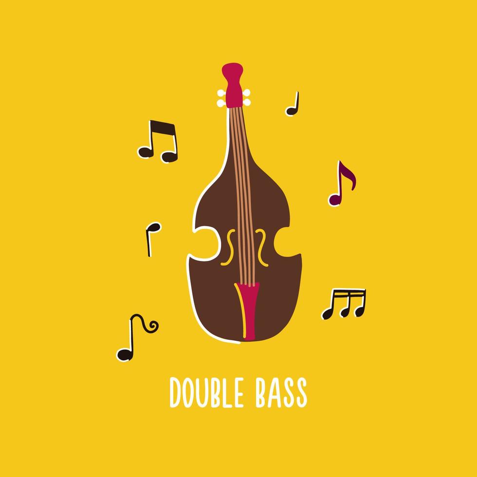 Jazz classical musical instrument double bass with notes vector