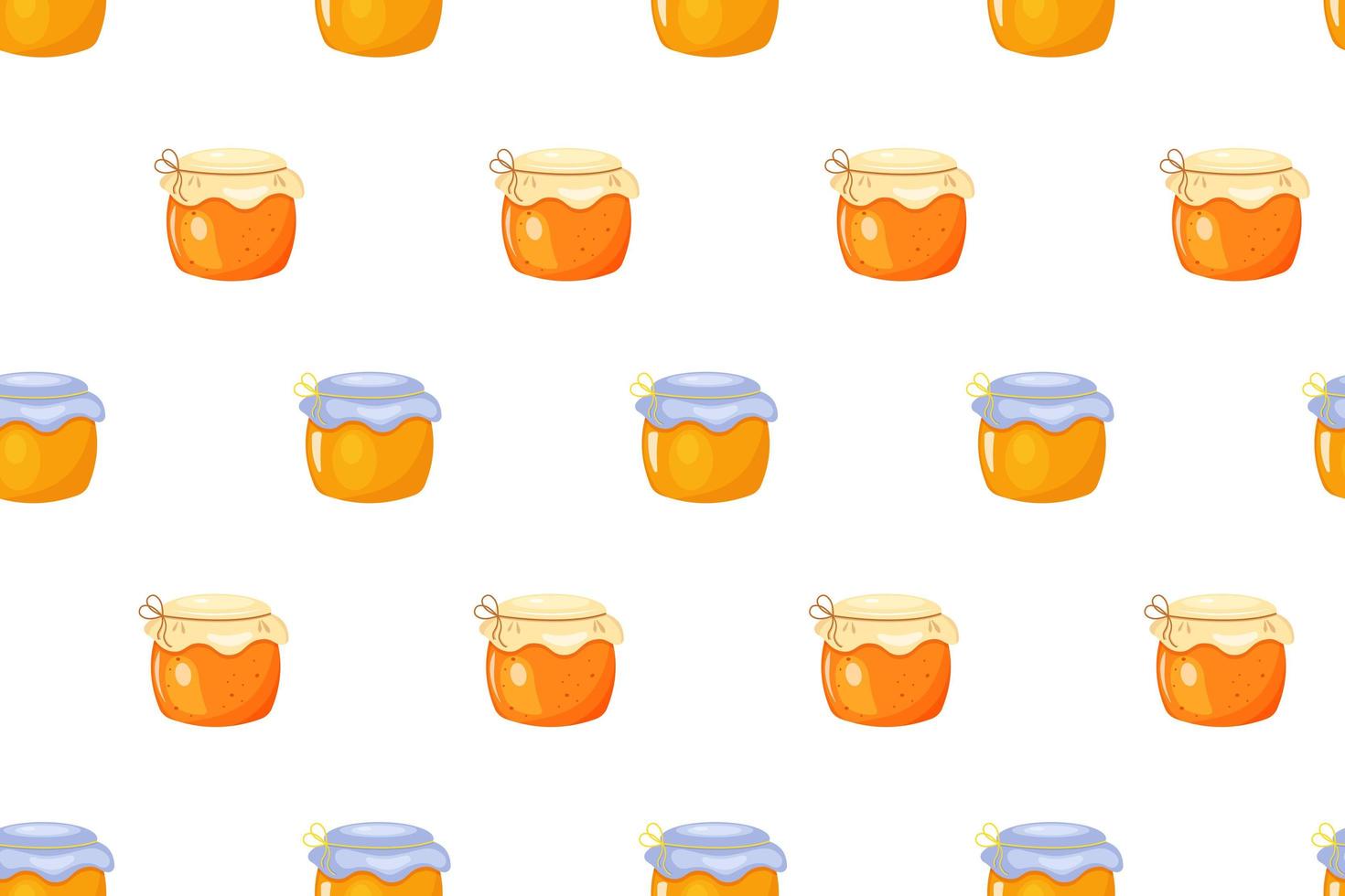 Honey seamless pattern. Cartoon colored jam jars on white background. vector