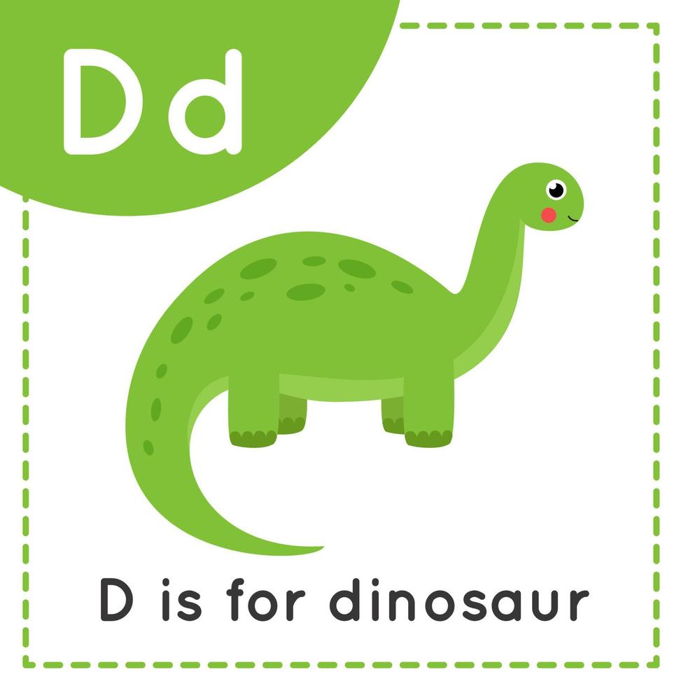 aprender el alfabeto inglés para niños. letra d. lindo dinosaurio de dibujos animados. vector