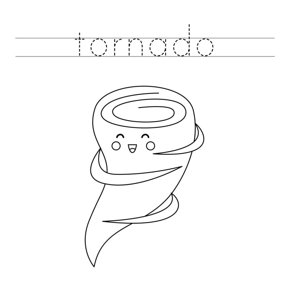 Trace the letters and color tornado. Handwriting practice for kids. vector