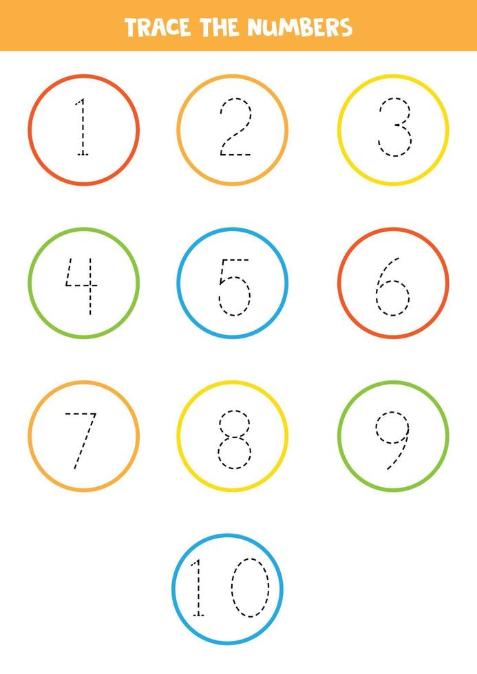 Tracing numbers from 1 to 10. Writing practice. vector