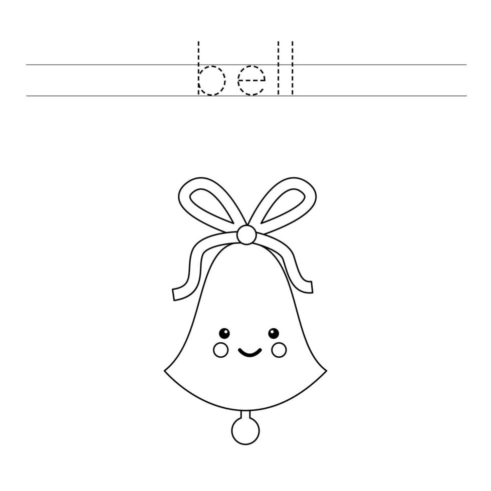 Trace the letters and color cute bell. Handwriting practice for kids. vector