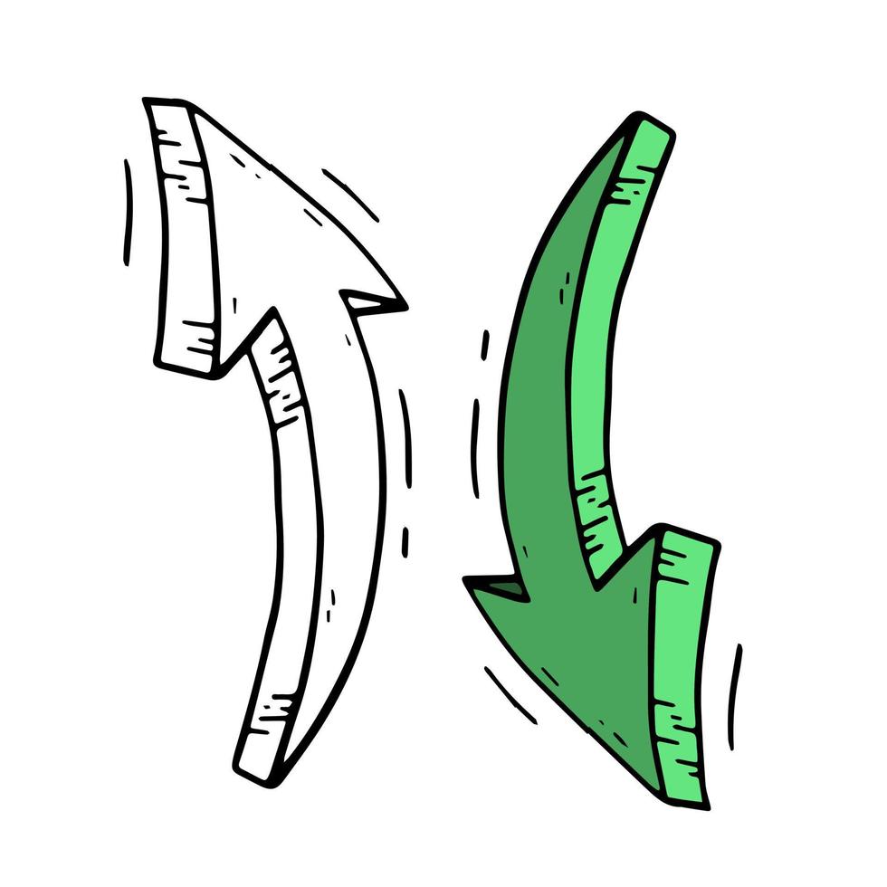Drawn contour arrow with volume and green strokes vector