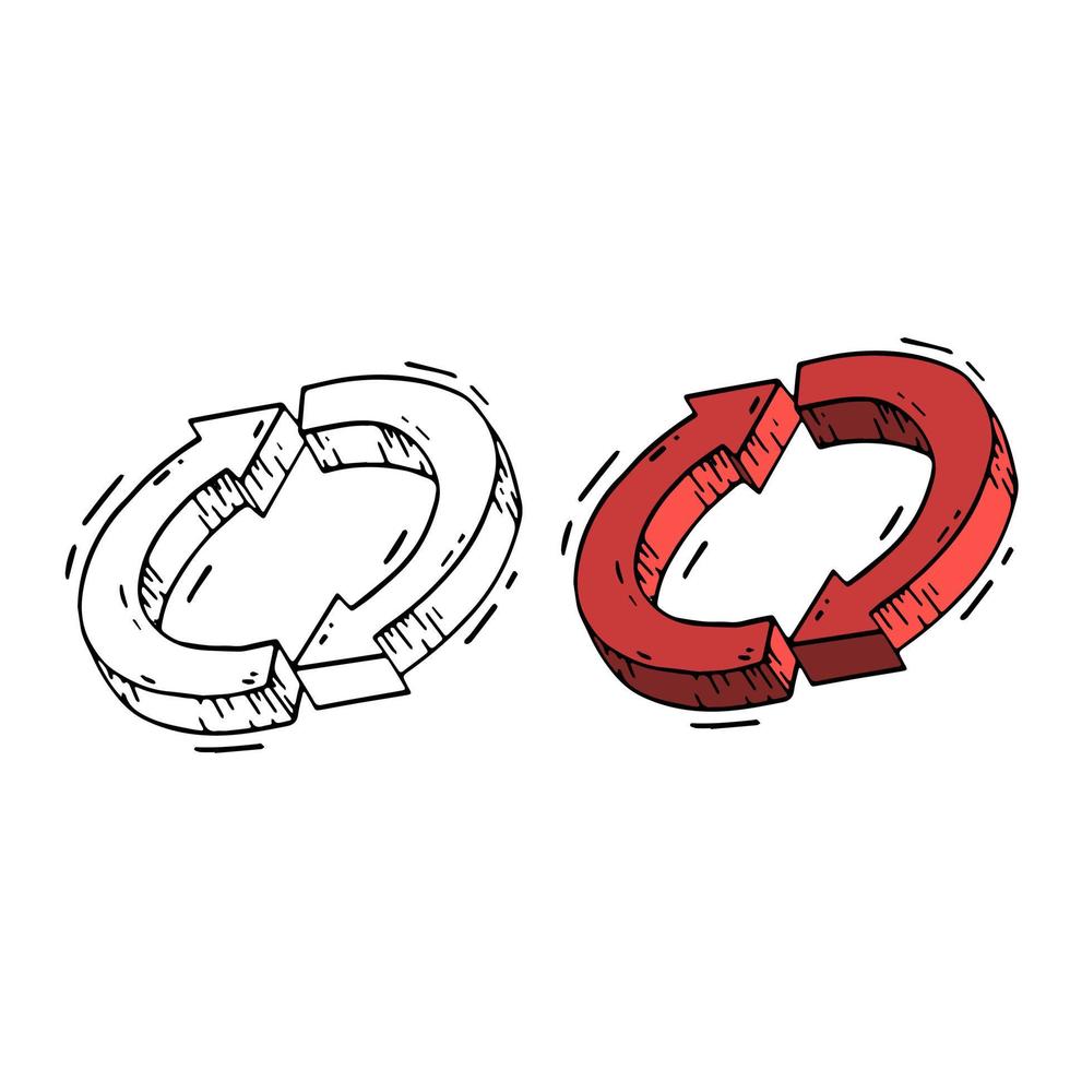 Drawn contour arrow with volume and strokes direction in a circle vector