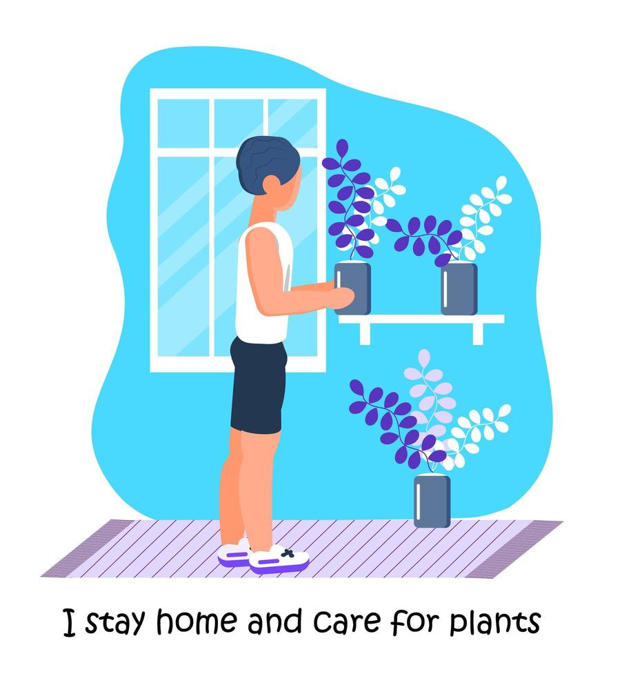 Coronavirus prevention concept vector. Man does different activities and ask to everybody stays at home. Social campaign and support people in self-isolation. vector