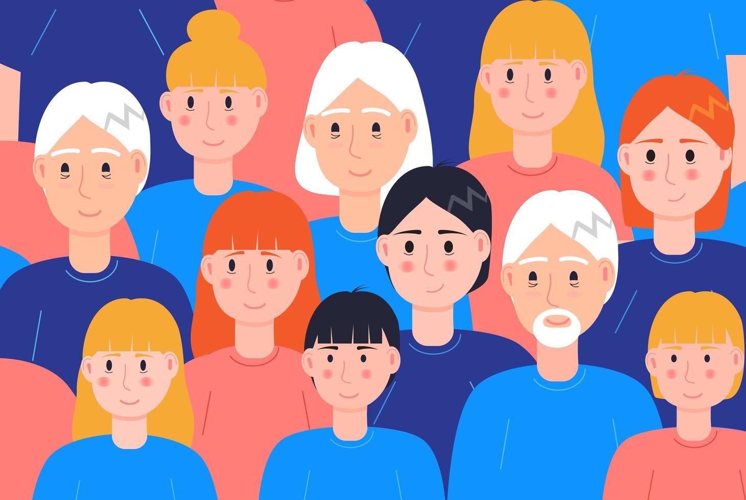 personas de diferente edad. Ilustración de vector de concepto de multitud. muchos humanos están de pie.