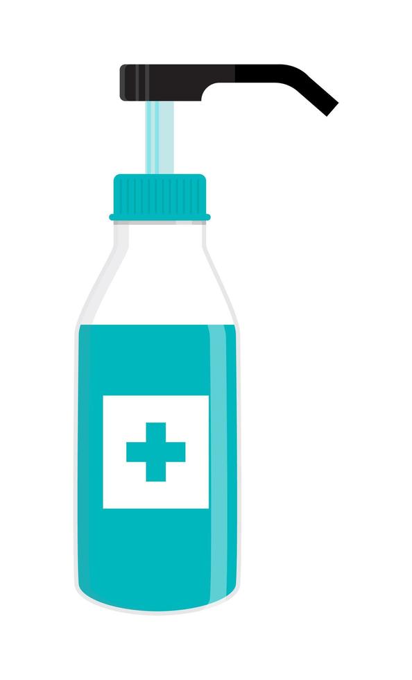 se muestra una botella de spray o jabón líquido. vector de desinfección. ilustración de higiene corporal. se muestra una botella de desinfectante para manos o un gel antiséptico. líquido distintivo para protección personal