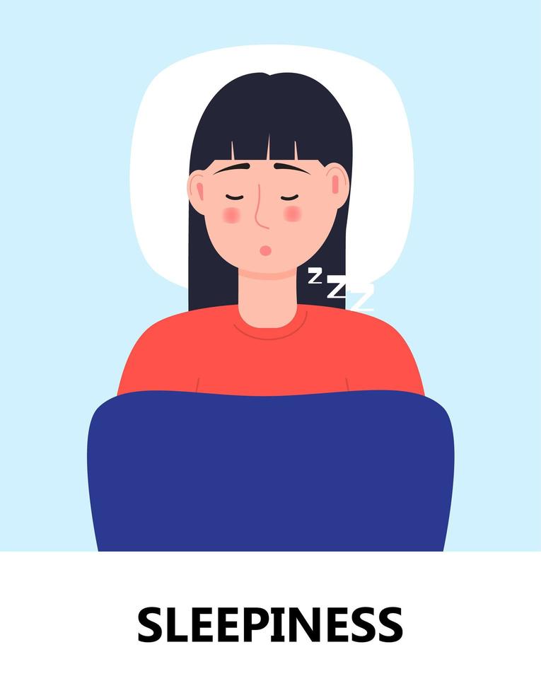 Sleepiness icon vector. Flu, cold, coronavirus symptom is shown. Woman is sleeping. Infected person with painful condition. Respiratory disease vector