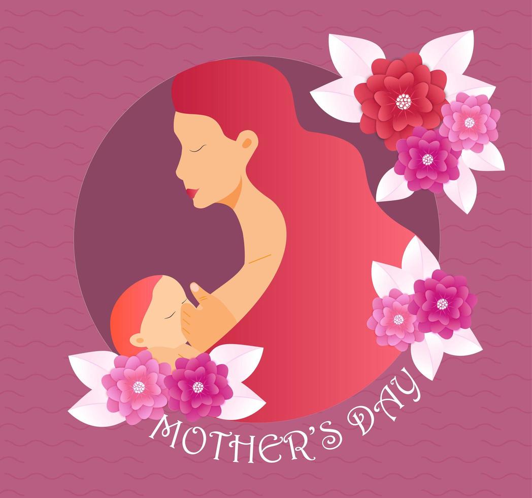 Happy Mother's Day greeting card vector. Blossom pink flower with white leaves on the texture background. vector
