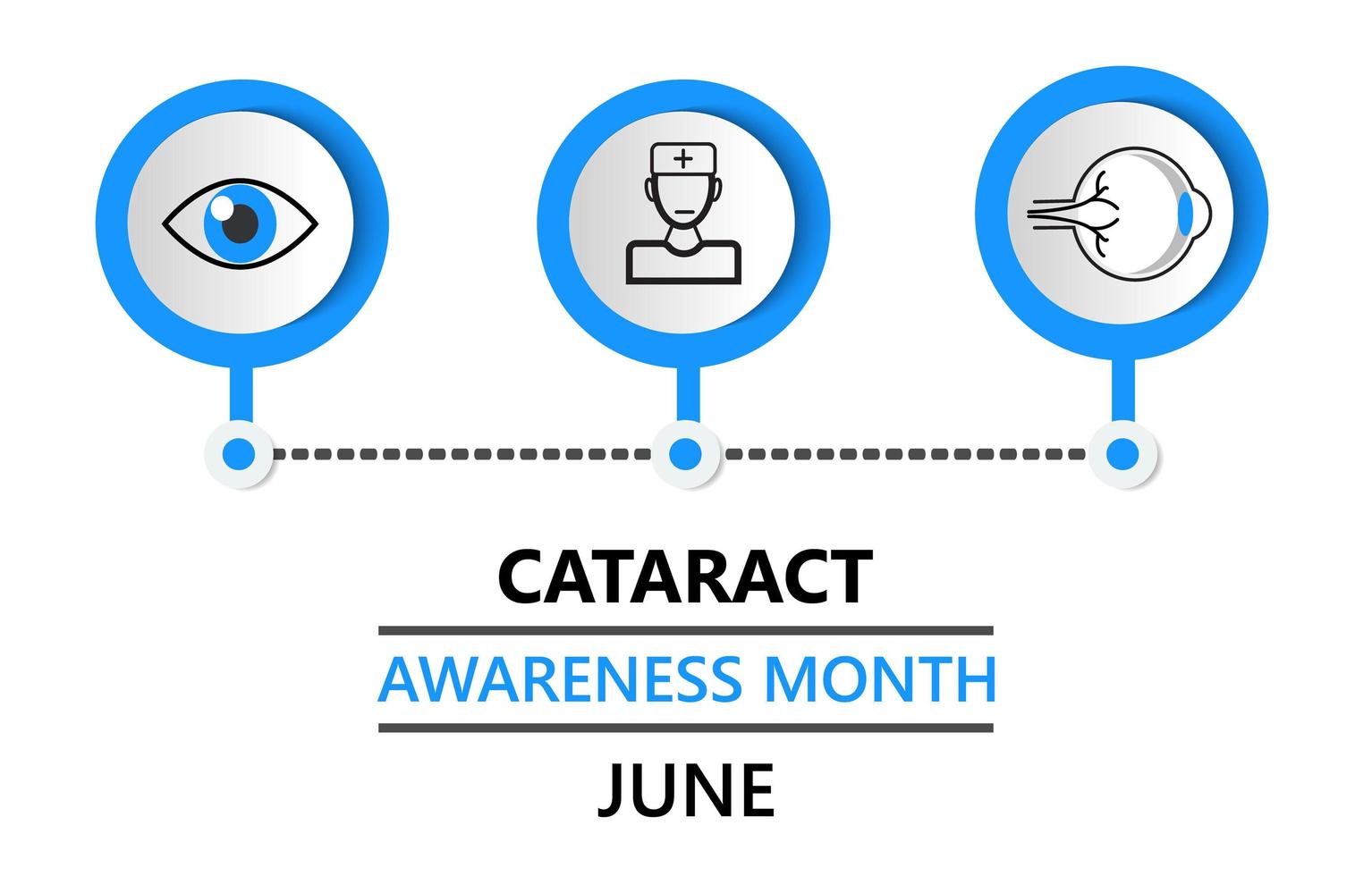 Cataract awareness month is celebrated in June. Glaucoma disease and nephropathy problems. Ophthalmologist concept illustration. Eyesight check up with tiny people character for web. vector