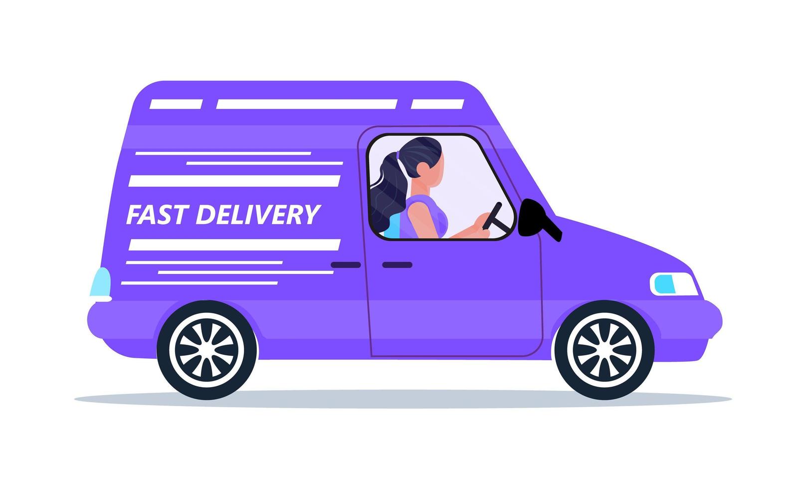 Safe, contactless delivery service door to door. Food delivery and online order concept vector for app. Man is driving van with goods.