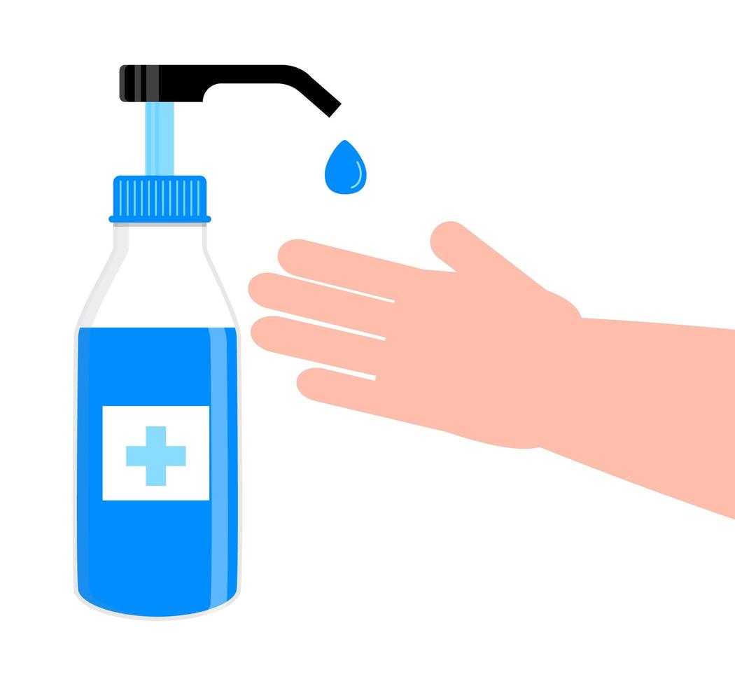 Hand sanitizer bottle. Liquid soap are shown. Disinfection icon sign vector. Body hygiene illustration. Antiseptic gel are shown. Distinctive liquid for personal protective vector