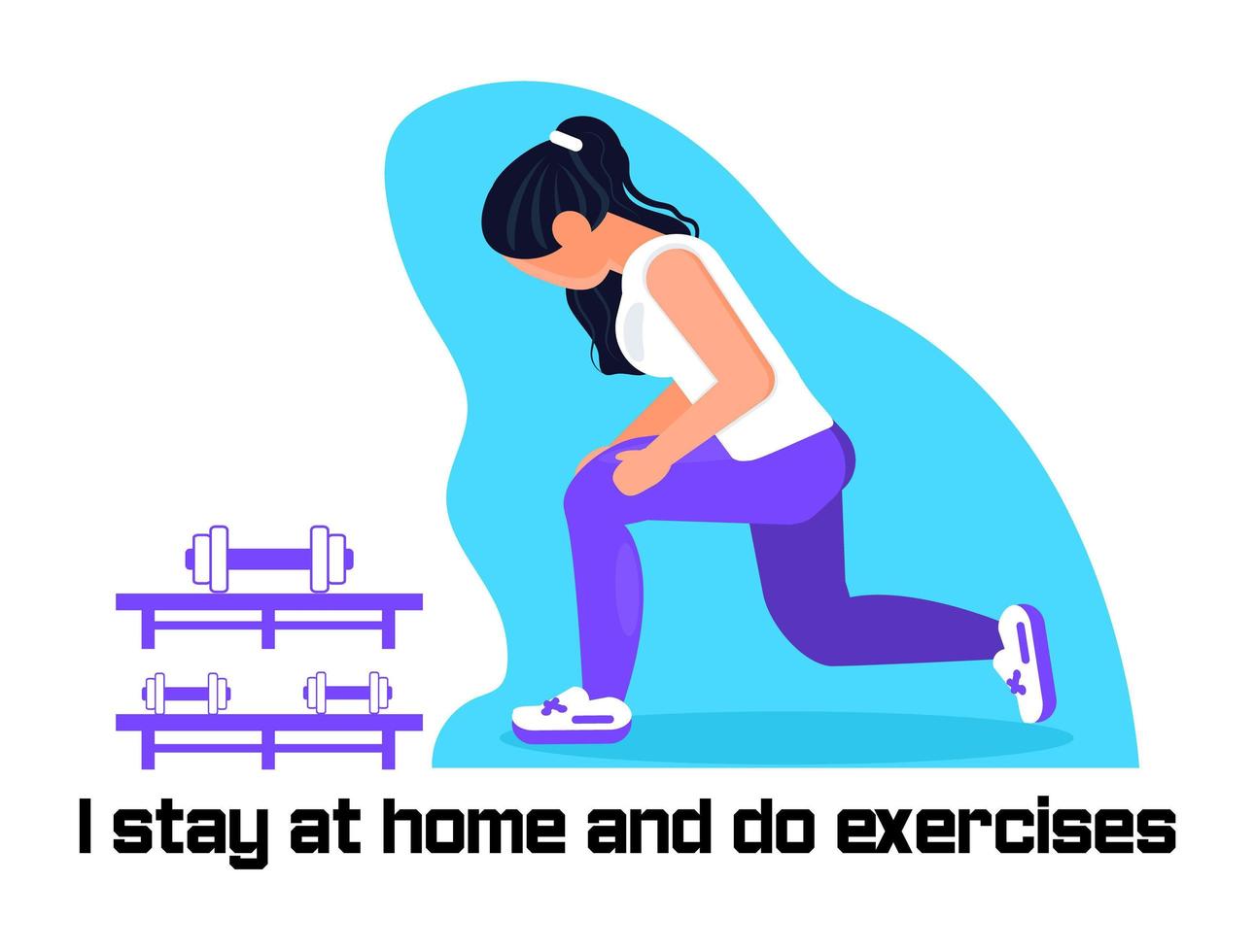 Coronavirus prevention concept vector. Girl does exercises and asks that everybody stays at home. Social campaign and support people vector