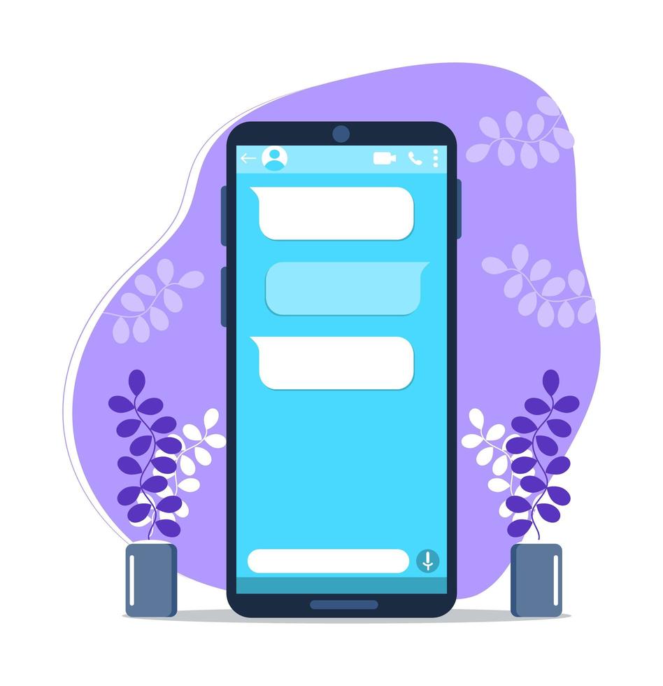 Chat on phone screen with empty speech text-boxes. Mobile messenger template vector. Dialogue message for social network. vector