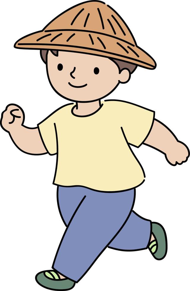 Boy Wearing Bamboo Hat vector