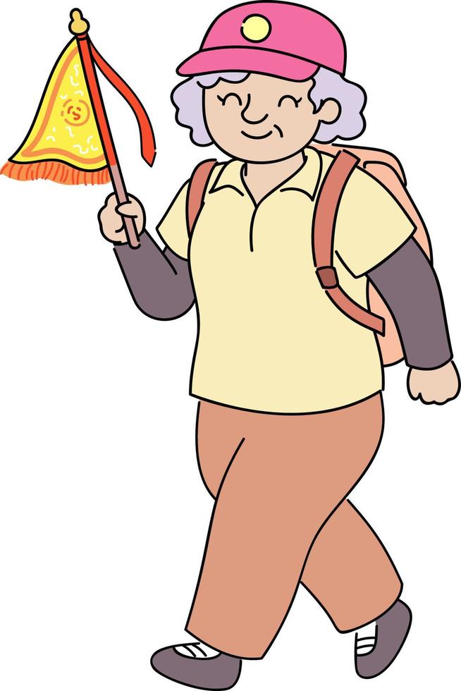 Grandma in Parade with Pennant in Hand vector