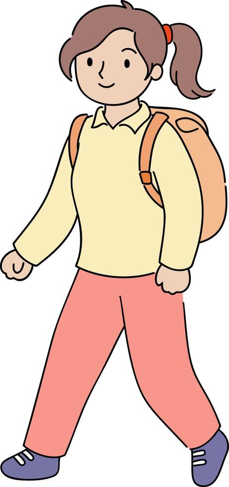Girl with Backpack Walking vector
