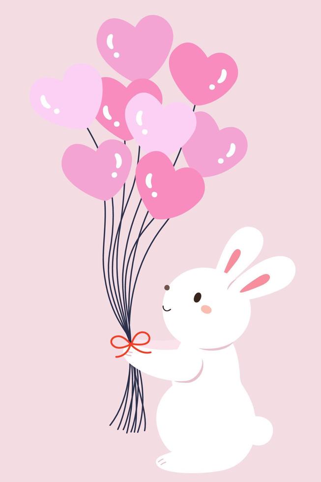Rabbit Holding a Heart  Balloon vector