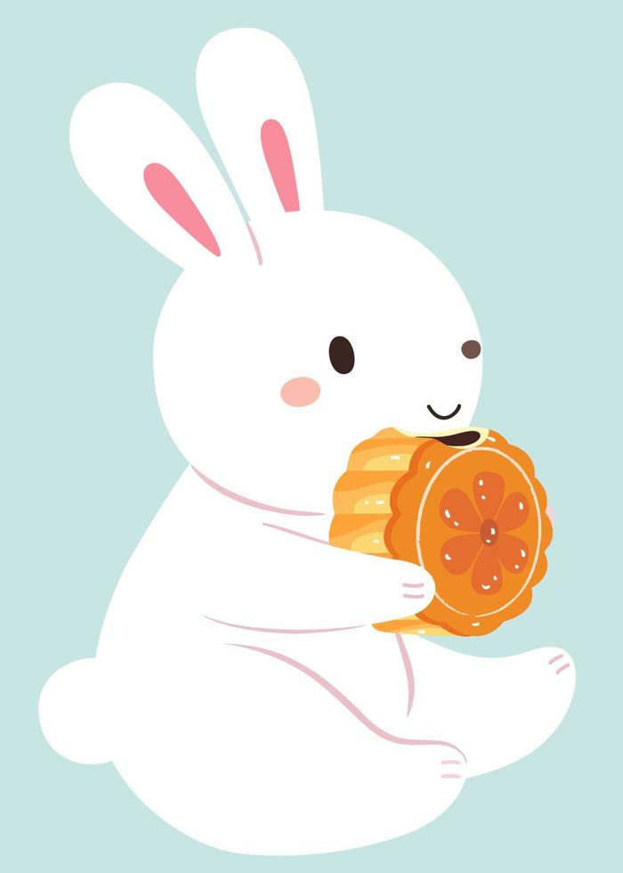 Rabbit Eating Moon Cake sideways vector