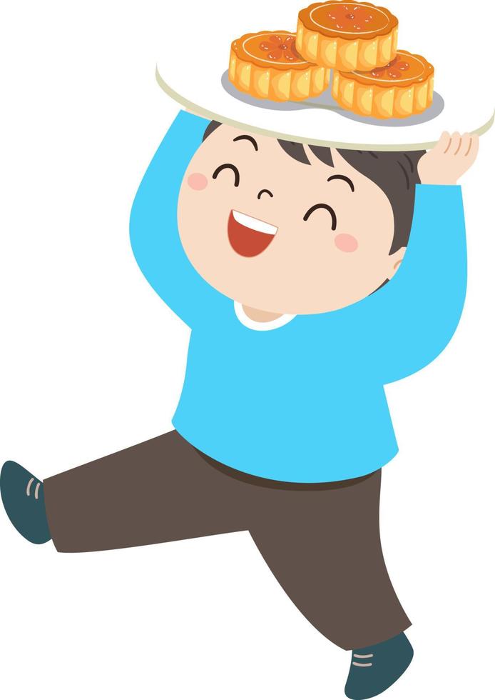 Boy with a Plate of Moon Cakes on his Head vector