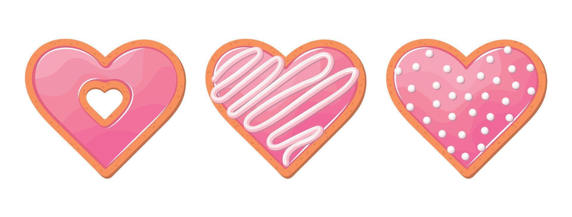 Valentine's day decorated with cookies set of vector illustrations. Icing hearts.