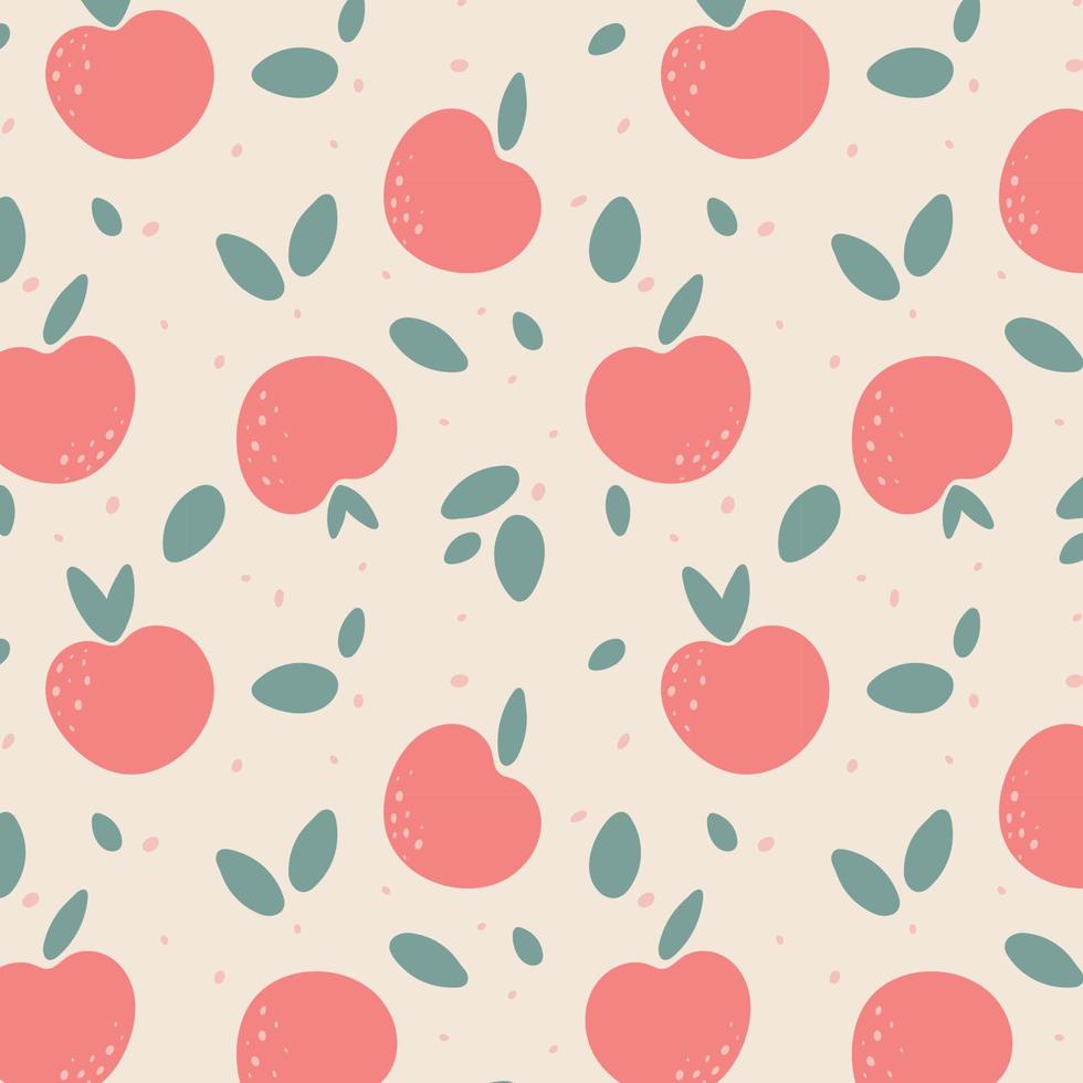 manzana siluetas vector plano patrón sin costuras. formas de dibujo abstracto de alimentos sobre fondo beige. impresión creativa, papel tapiz, elemento de diseño moderno de decoración del hogar