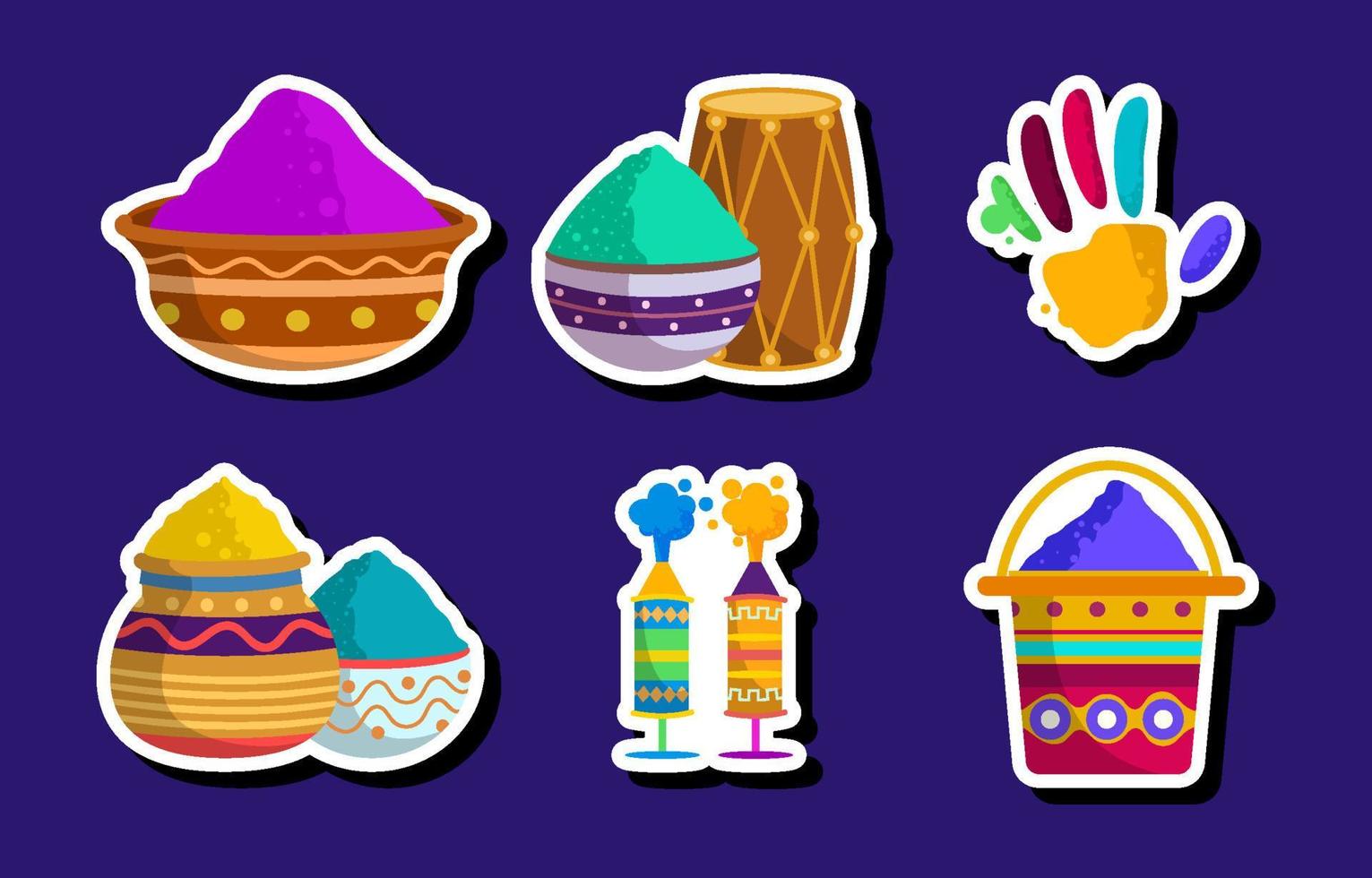 Holi Festival Sticker Set vector