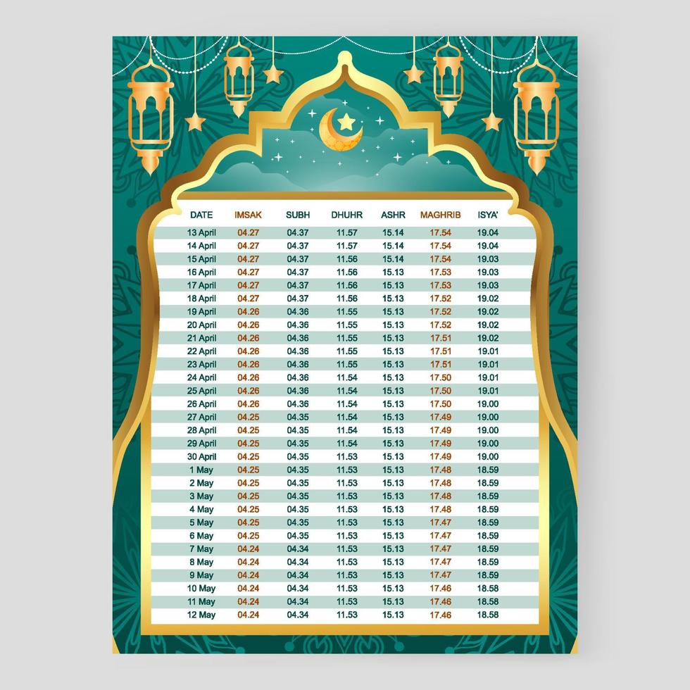 Ramadan Month Calendar 2022 vector