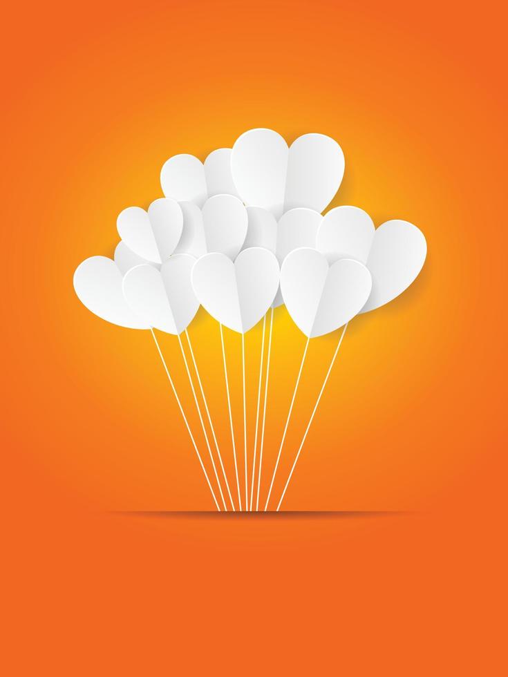 Valentines Day Heart Balloons on Orange Background. Illustrator vector