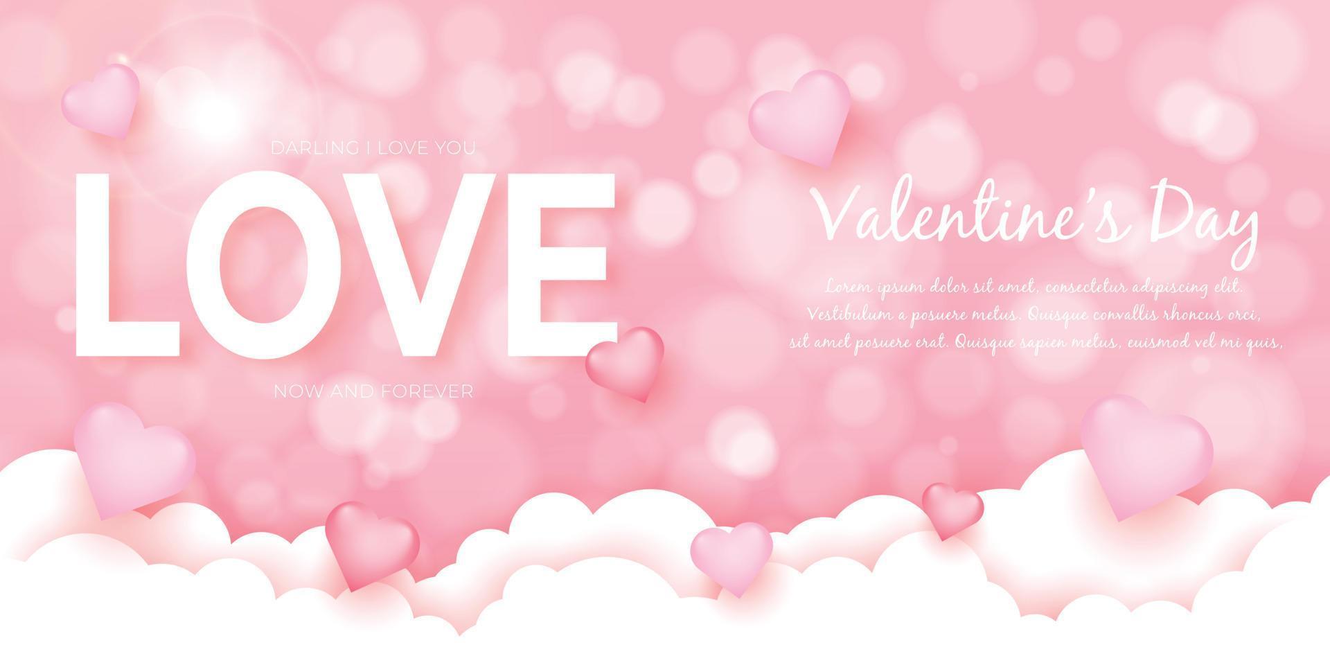 valentine's day banner with sayings dear i love you now and forever and hearts on clouds vector