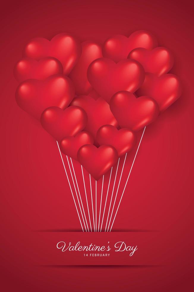 Valentines Day Heart Balloons on Red Background. Illustrator vector