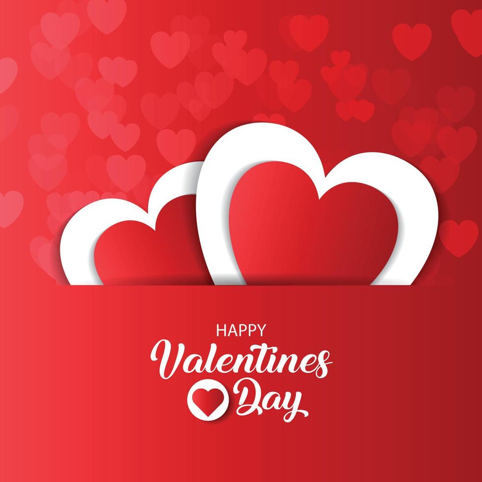 Happy Valentine's day With paper heart on red background. Illustrator vector