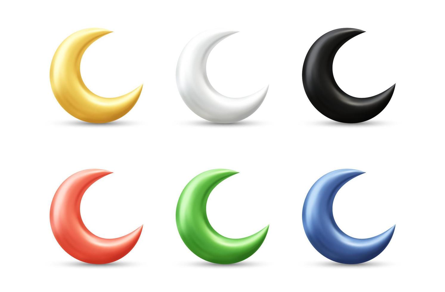 luna creciente realista 3d vector icono ilustración con diferentes colores