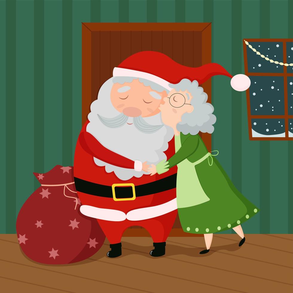 Señora. claus besando a santa adios vector