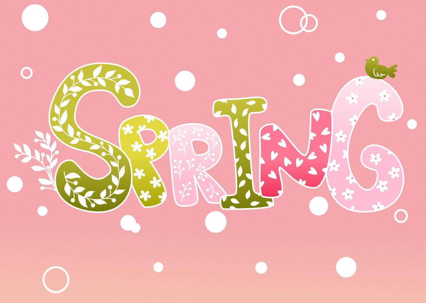Spring postcard. Handwritten spring lettering with decorative ornaments on a pink background. Seasonal illustration. Drawings for postcards or congratulations vector