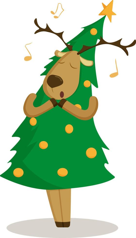 un ciervo disfrazado de árbol de navidad está cantando vector