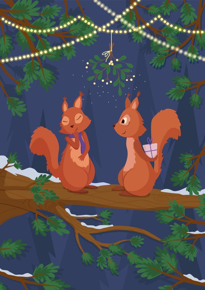 One Squirrel Gives Another Squirrel a New Year's Gift vector