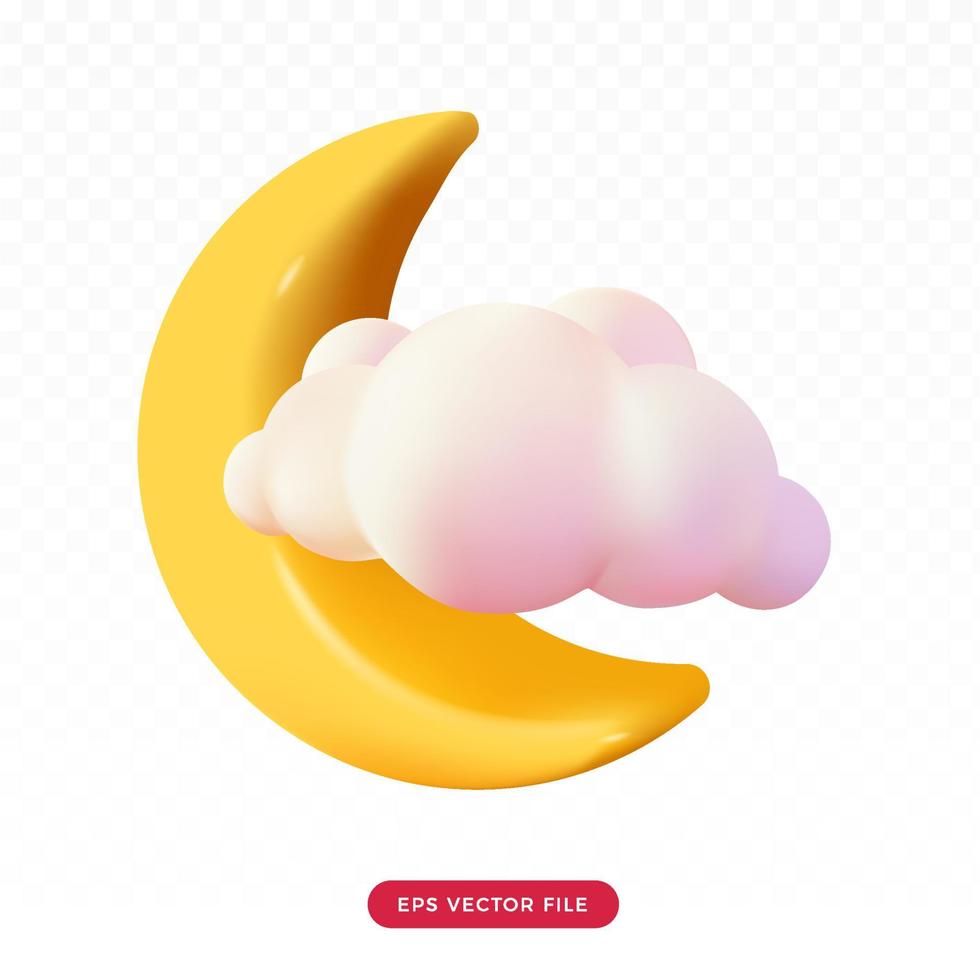 3d cute moon and cloud pastel. 3d cartoon render style vector