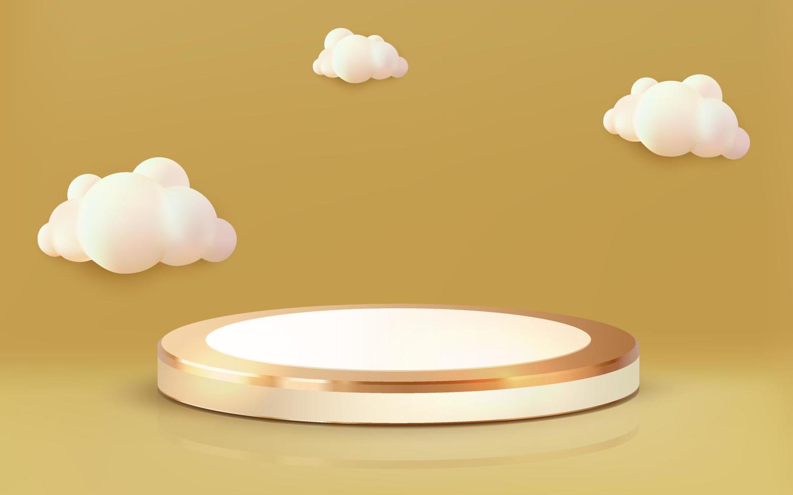 realistic 3d luxury gold podium golden stage on pink background with 3d pastel cloud vector