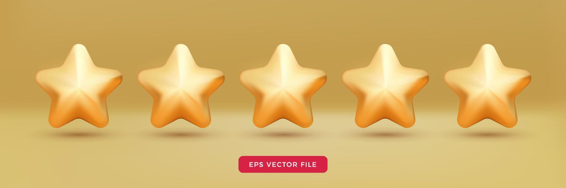 3d five star rating. 3d cute gold star. cartoon render style 3d. cute icon 3d vector mesh