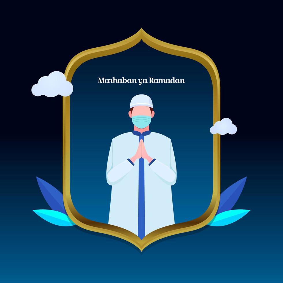 Marhaban ya Ramadhan, which means Welcome to Ramadan. Islamic Design Template to celebrate the month of Ramadan vector