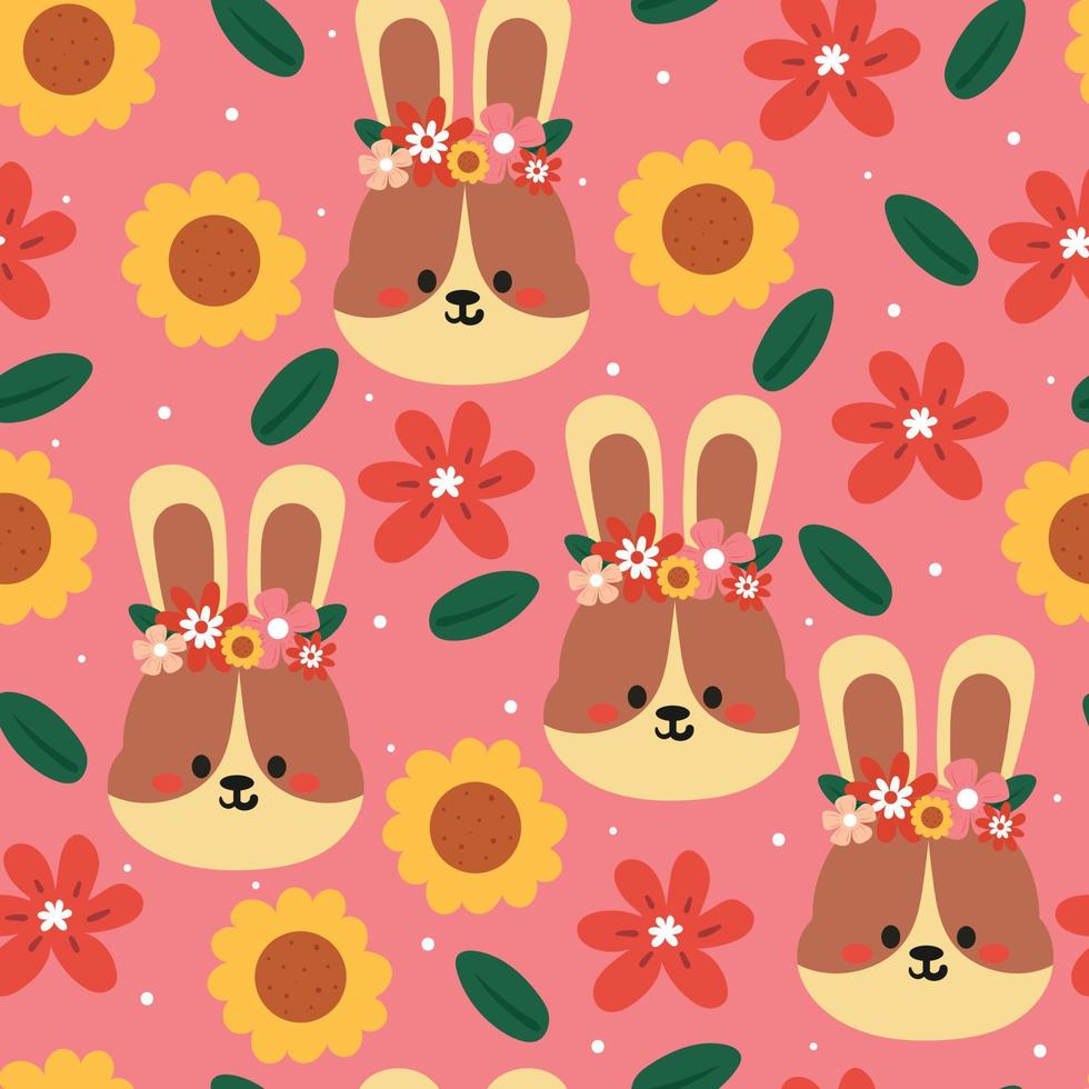 seamless pattern hand drawing cartoon bunny and flower. animal drawing for textile, fabric print, gift wrapping paper vector