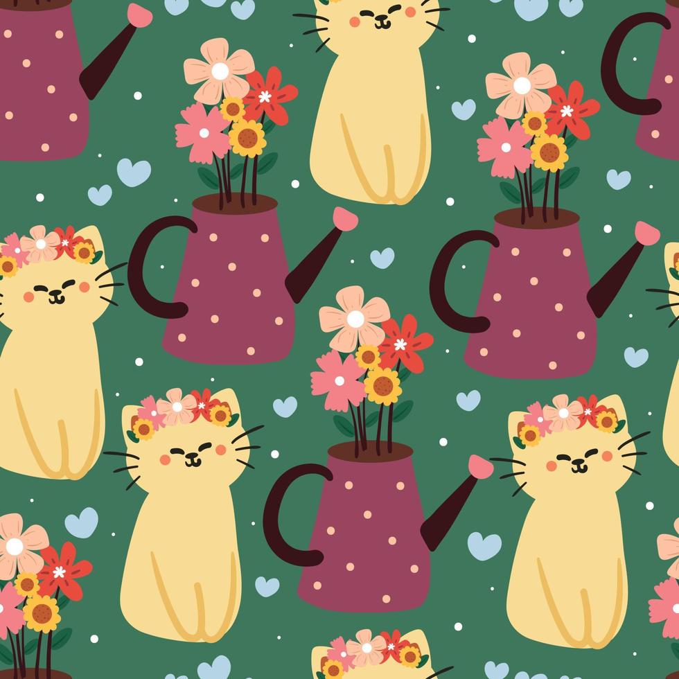 seamless pattern hand drawing cartoon cat and flower pot. animal drawing for textile, fabric print, gift wrapping paper vector