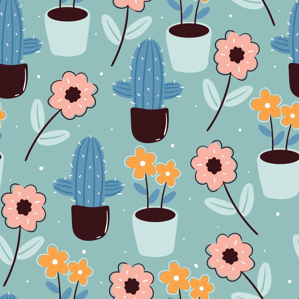 seamless pattern hand drawing cartoon flower and plant. botanical drawing for fabric print, textile, gift wrap paper vector