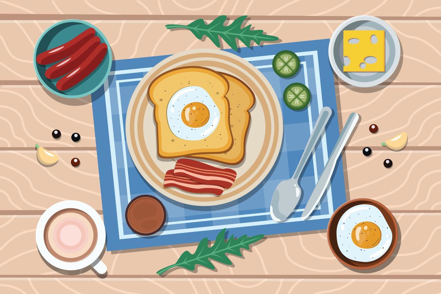 Breakfast Bread And Fried Egg Illustration vector
