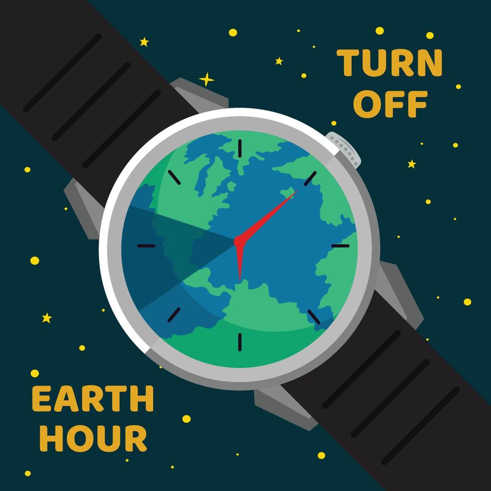 hora del planeta con ilustración de reloj en forma de tierra vector