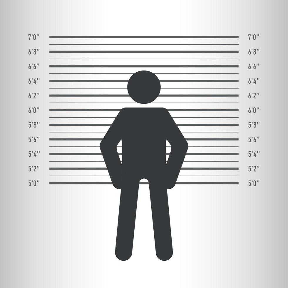 Mugshot with silhouette man. Police lineup. Dangerous Anonymous. Vector illustration